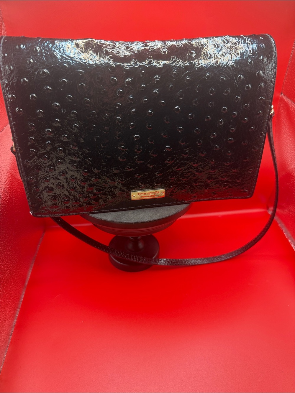 Kate Spade Black Kaley Clutch Ostrich Embossed